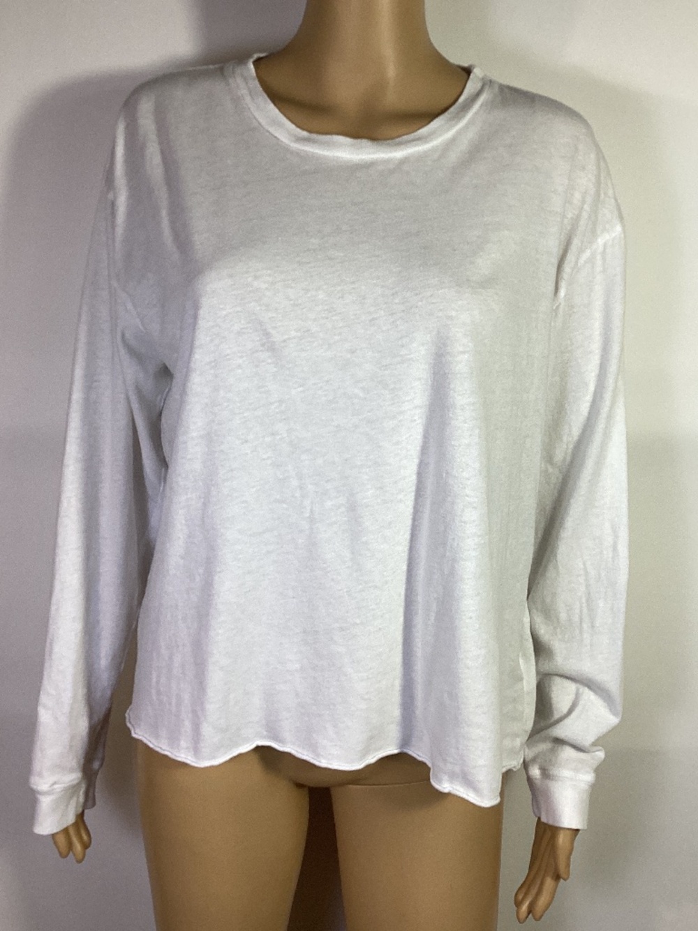 Mother The Long Sleeve Slouchy Cut Off T shirt in Bright White Sz L